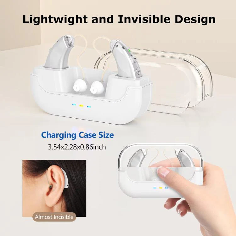 Behind-The-Ear Hearing Aids With Charging Case Smart Noise Cancelling & No Feedback Whistling(Silver) - Image 6