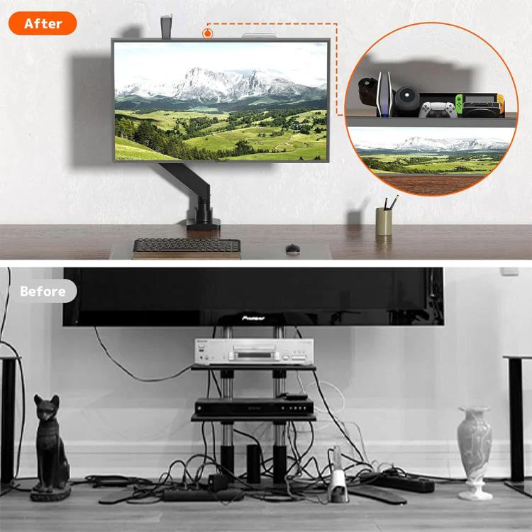 Behind The Monitor Organizer Shelf VESA Mount Tray Hidden Storage for Mini PC, Headphones & Speakers(Black) - Image 5