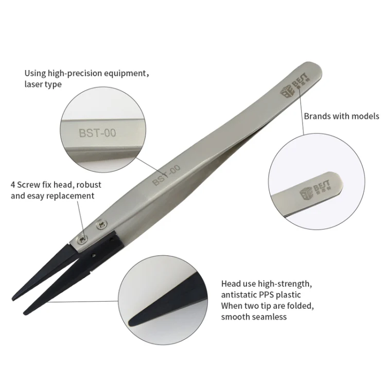BEST BST-00 Straight Head Tweezers for Mobile Phone / Computer Repair - Image 4