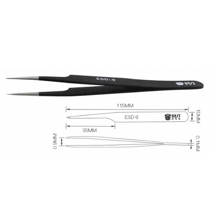 BEST BST-09 Precision Anti-static ESD Stainless Steel Tweezers - Image 3