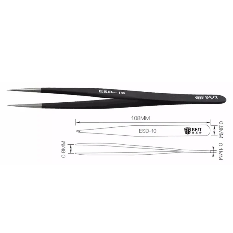 BEST BST-10 Precision Anti-static ESD Stainless Steel Tweezers - Image 3