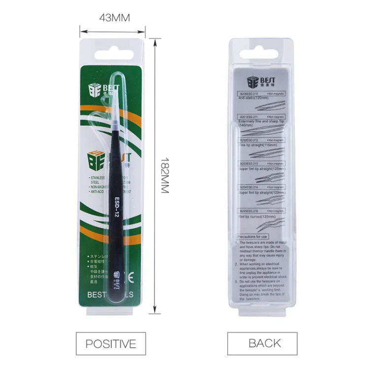 BEST BST-10 Precision Anti-static ESD Stainless Steel Tweezers - Image 5