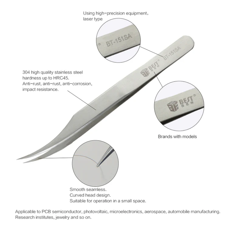 BEST BST-151SA Brushed stainless steel tweezers - Image 6