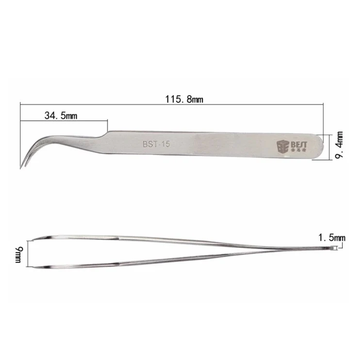 BEST BST-15L Brushed stainless steel tweezers - Image 5