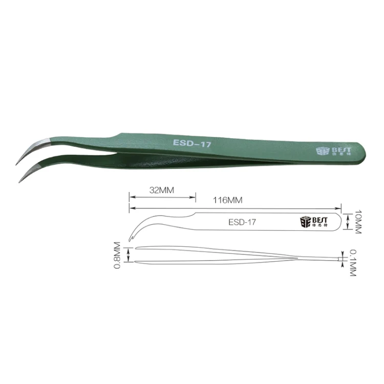 BEST BST-17 Precision Anti-static ESD Stainless Steel Tweezers - Image 4