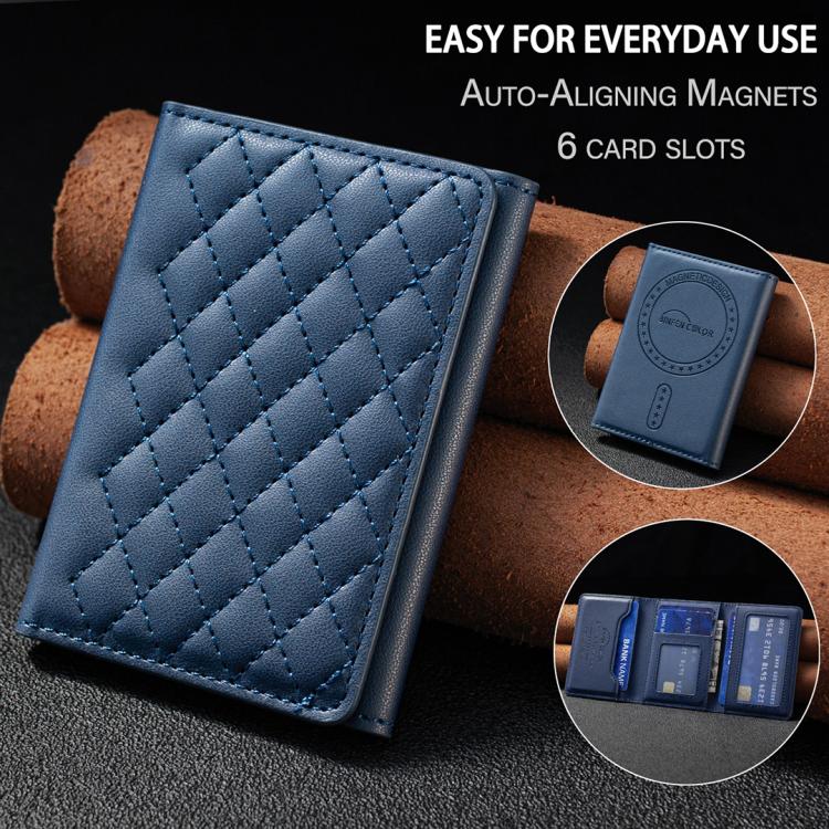 BFK37 Magnetic Rhombus Lattice Mobile Phone Holder RFID Card Slots(Blue) - Image 5