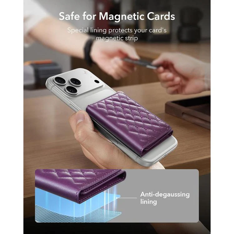 BFK37 Magnetic Rhombus Lattice Mobile Phone Holder RFID Card Slots(Purple) - Image 4