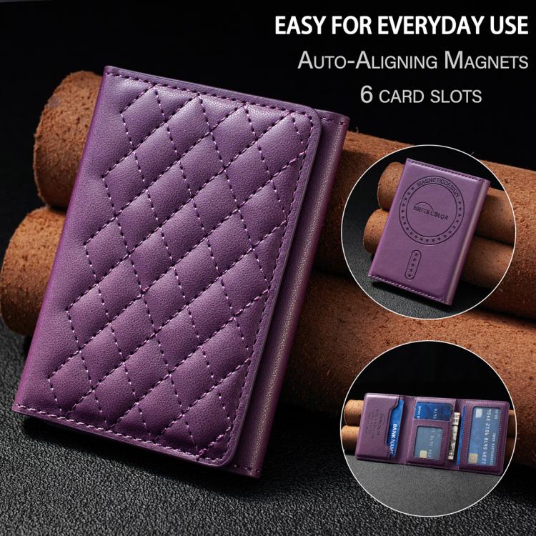 BFK37 Magnetic Rhombus Lattice Mobile Phone Holder RFID Card Slots(Purple) - Image 5