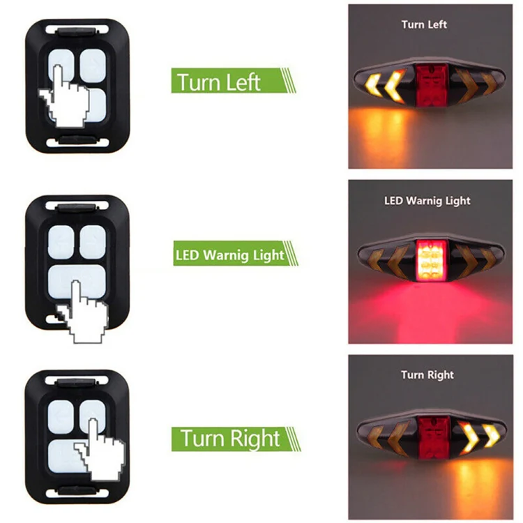 Bicycle Tail Light Intelligent Wireless Remote Control Turn Signal Warning Light(White) - Image 6