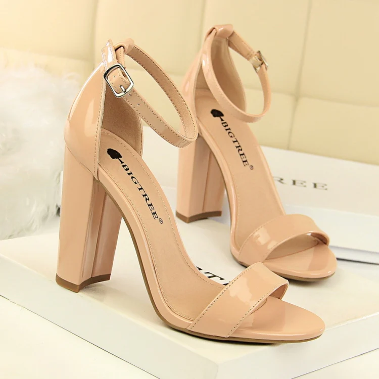 BIGTREE Women Shoes Summer High Heels Simple Chunky Sexy Nightclub Ankle Strap Sandals, Size: 36(Nude)