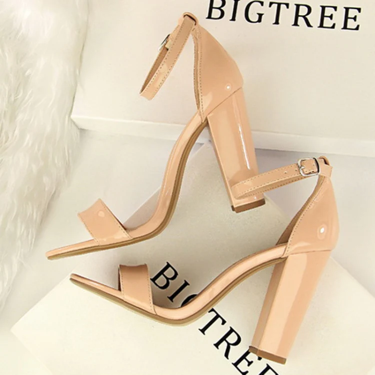 BIGTREE Women Shoes Summer High Heels Simple Chunky Sexy Nightclub Ankle Strap Sandals, Size: 36(Nude) - Image 8