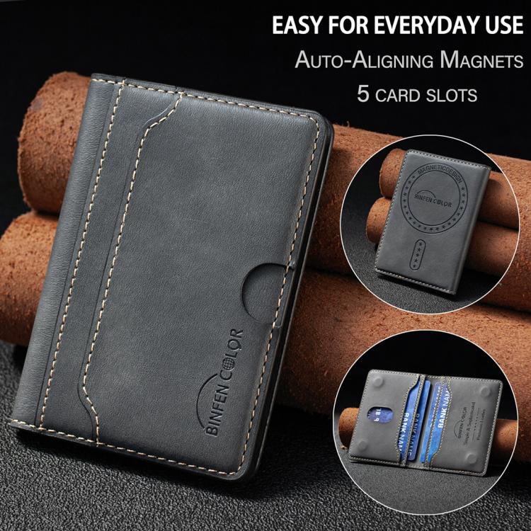 BINFEN COLOR BFK39 Calf Texture Vegan Leather Magnetic Wallet Card Holder(Black) - Image 10