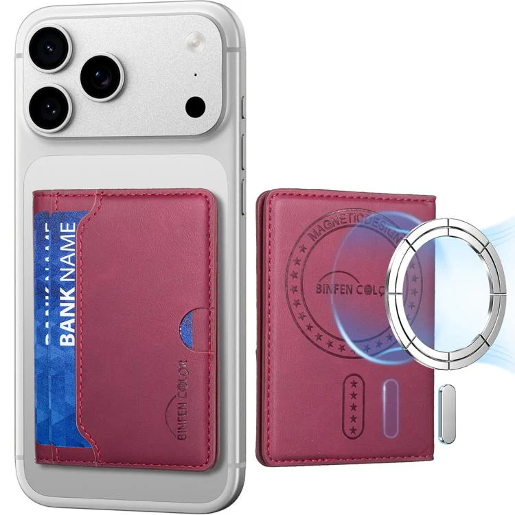 BINFEN COLOR BFK39 Calf Texture Vegan Leather Magnetic Wallet Card Holder(Rose Red)