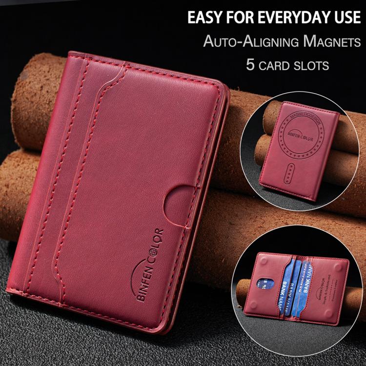 BINFEN COLOR BFK39 Calf Texture Vegan Leather Magnetic Wallet Card Holder(Rose Red) - Image 10