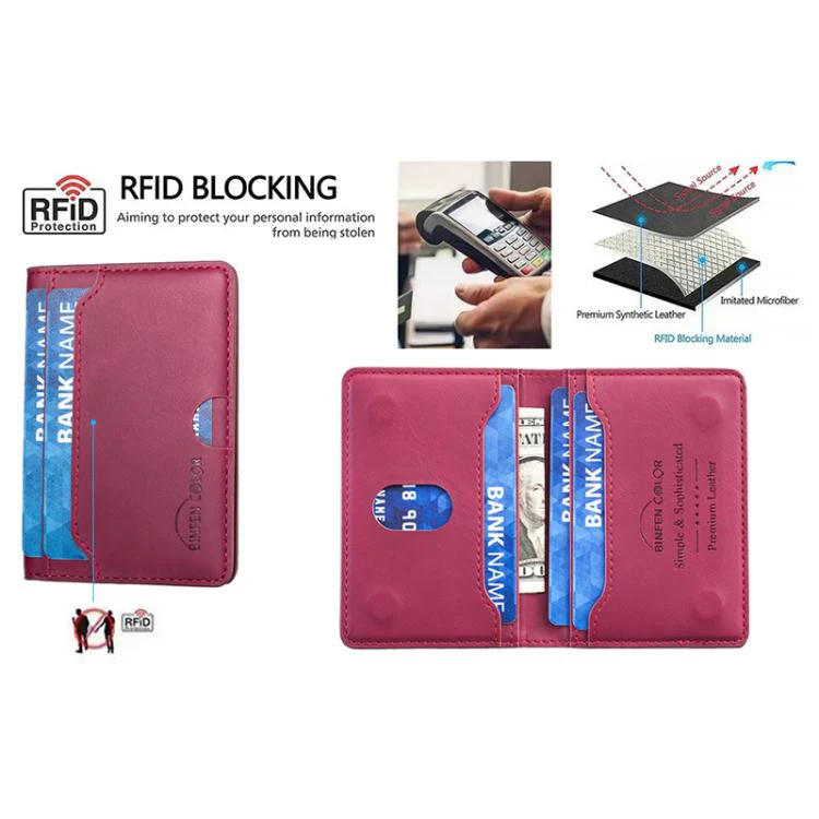 BINFEN COLOR BFK39 Calf Texture Vegan Leather Magnetic Wallet Card Holder(Rose Red) - Image 3