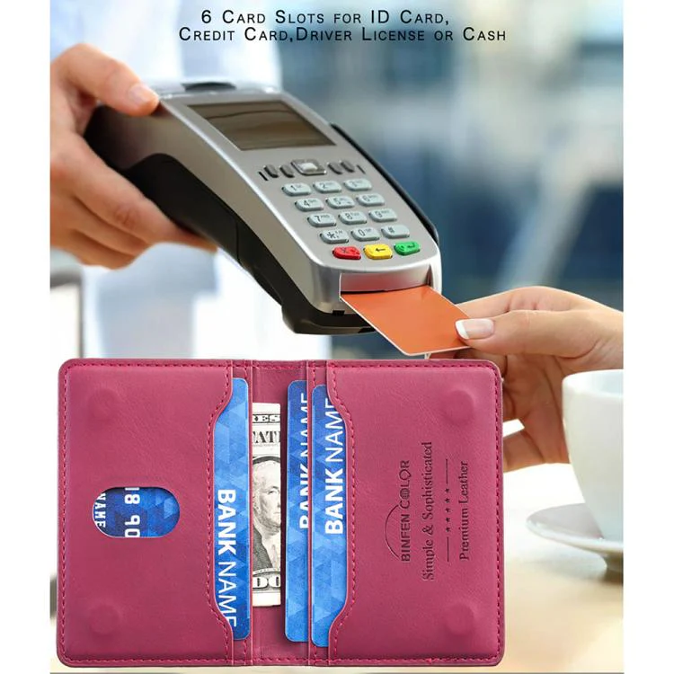 BINFEN COLOR BFK39 Calf Texture Vegan Leather Magnetic Wallet Card Holder(Rose Red) - Image 7