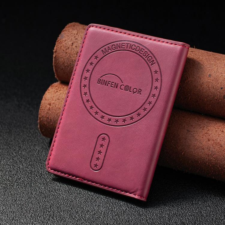 BINFEN COLOR BFK39 Calf Texture Vegan Leather Magnetic Wallet Card Holder(Rose Red) - Image 9