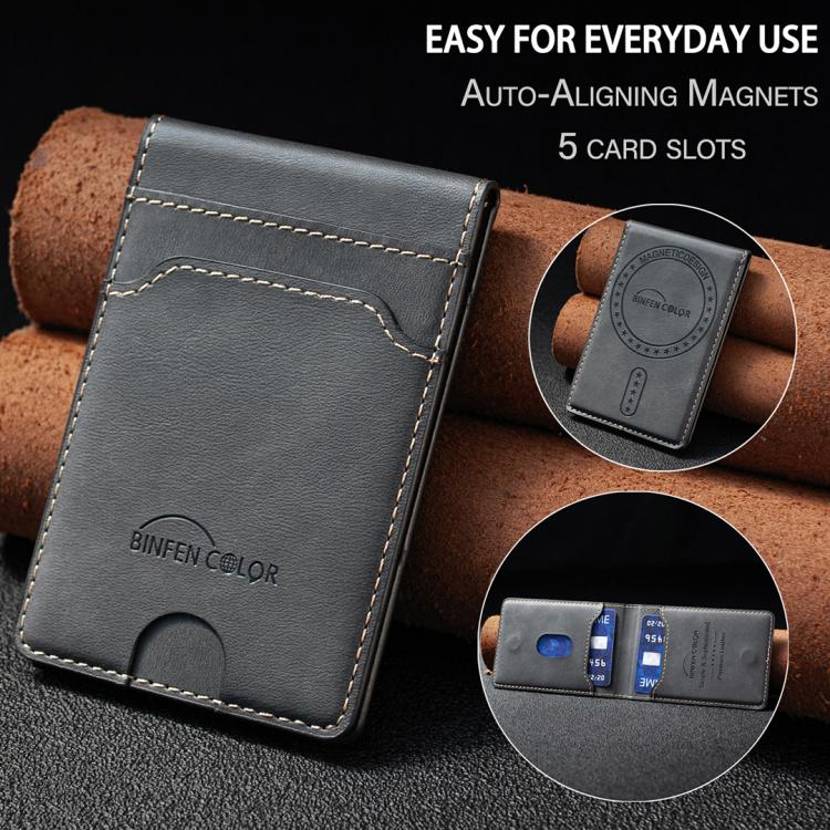 BINFEN COLOR BFK40 Calf Texture Vegan Leather Magnetic Wallet Card Holder(Black) - Image 11