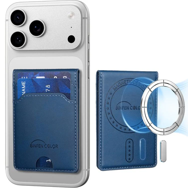 BINFEN COLOR BFK40 Calf Texture Vegan Leather Magnetic Wallet Card Holder(Deep Blue)