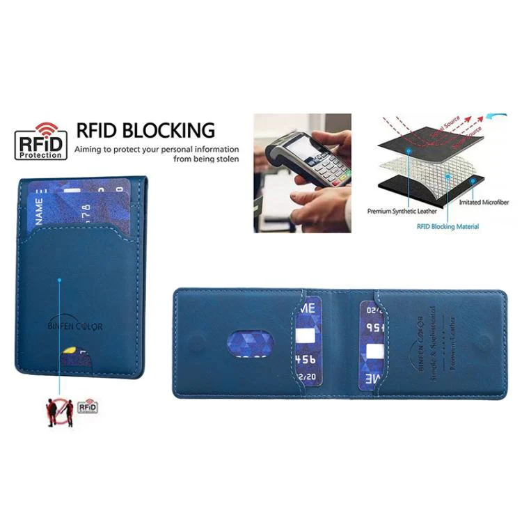 BINFEN COLOR BFK40 Calf Texture Vegan Leather Magnetic Wallet Card Holder(Deep Blue) - Image 3