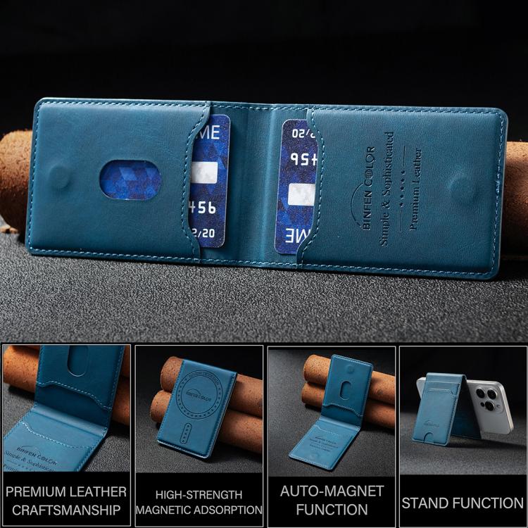 BINFEN COLOR BFK40 Calf Texture Vegan Leather Magnetic Wallet Card Holder(Deep Blue) - Image 5