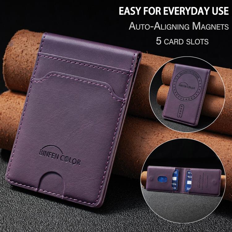 BINFEN COLOR BFK40 Calf Texture Vegan Leather Magnetic Wallet Card Holder(Deep Purple) - Image 11