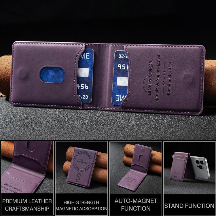 BINFEN COLOR BFK40 Calf Texture Vegan Leather Magnetic Wallet Card Holder(Deep Purple) - Image 5