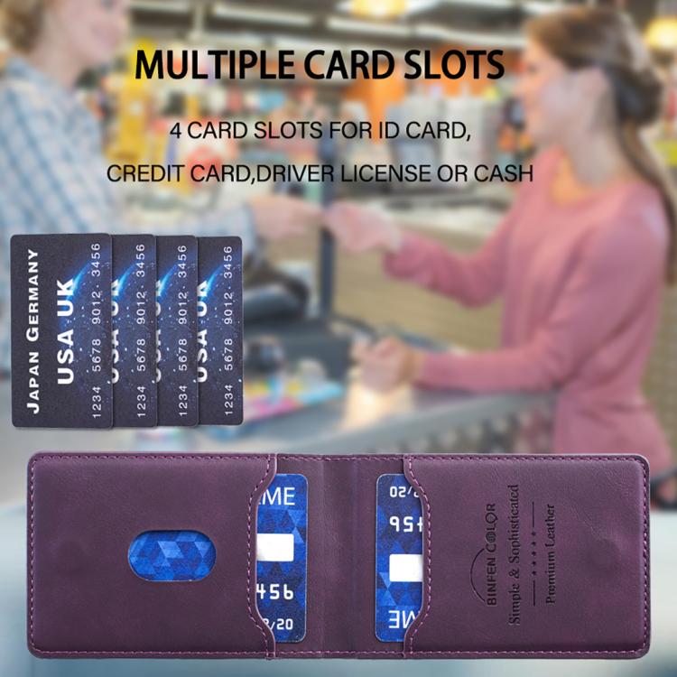 BINFEN COLOR BFK40 Calf Texture Vegan Leather Magnetic Wallet Card Holder(Deep Purple) - Image 7