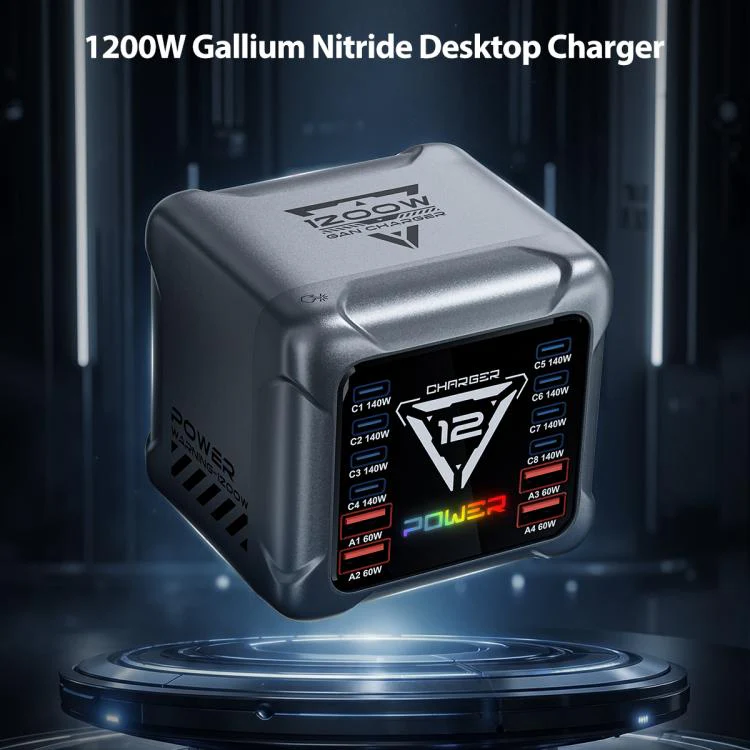 BK-127D 1200W GaN Multi Interface Desktop Charger with RGB Touch Lighting, Plug:EU Plug - Image 4