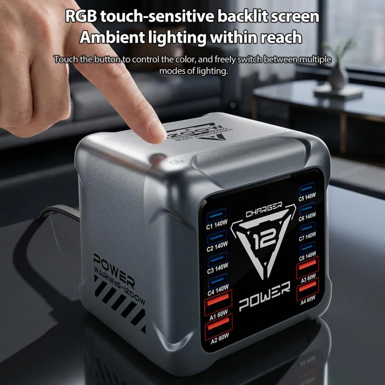 BK-127D 1200W GaN Multi Interface Desktop Charger with RGB Touch Lighting, Plug:EU Plug - Image 8