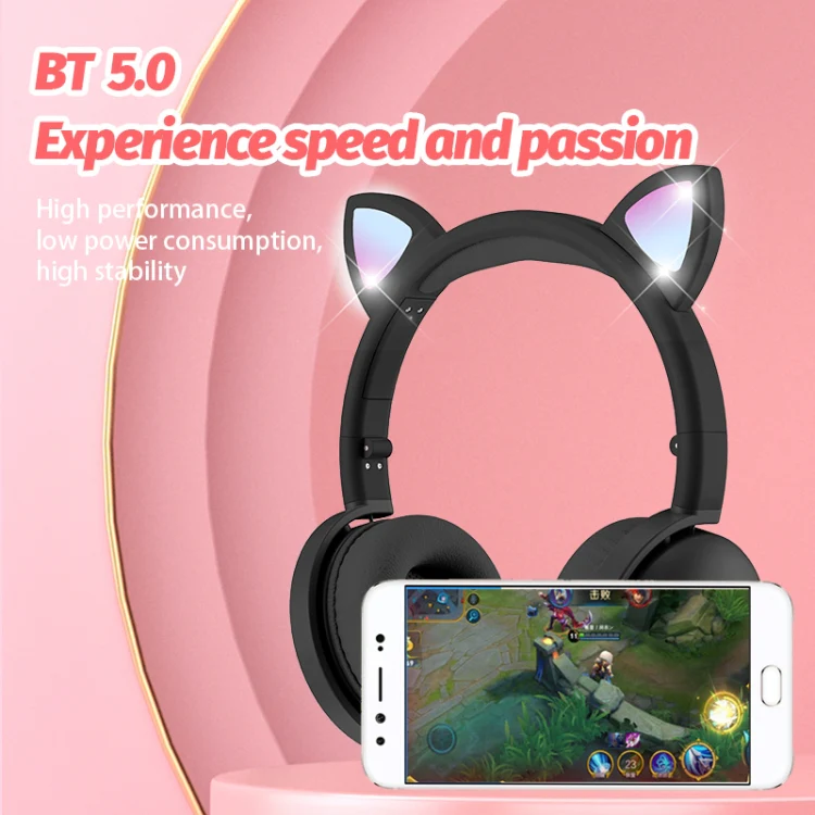 BK9 HiFi 7.1 Surround Sound Cat Claw Luminous Cat Ear Bluetooth Gaming Headset with Mic(Pink) - Image 4