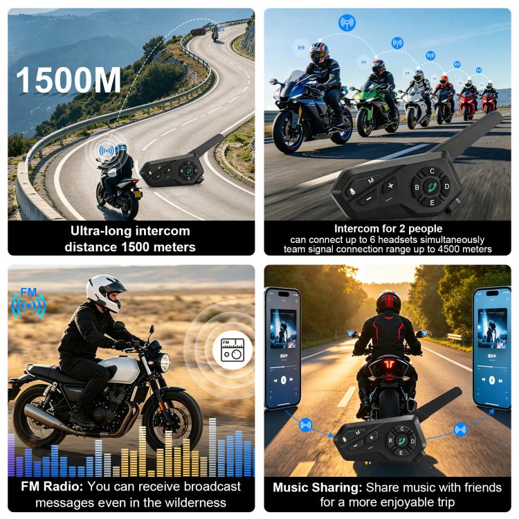 Black Motorcycle Helmet Waterproof Wireless Walkie-Talkie Bluetooth Earphone(One) - Image 5