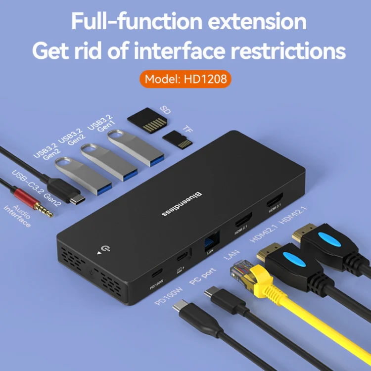 Blueendless 12-In-1 HD Multifunctional Docking Station 10Gbps Splitter With Switch(Dual 8K HDMI+DP) - Image 4