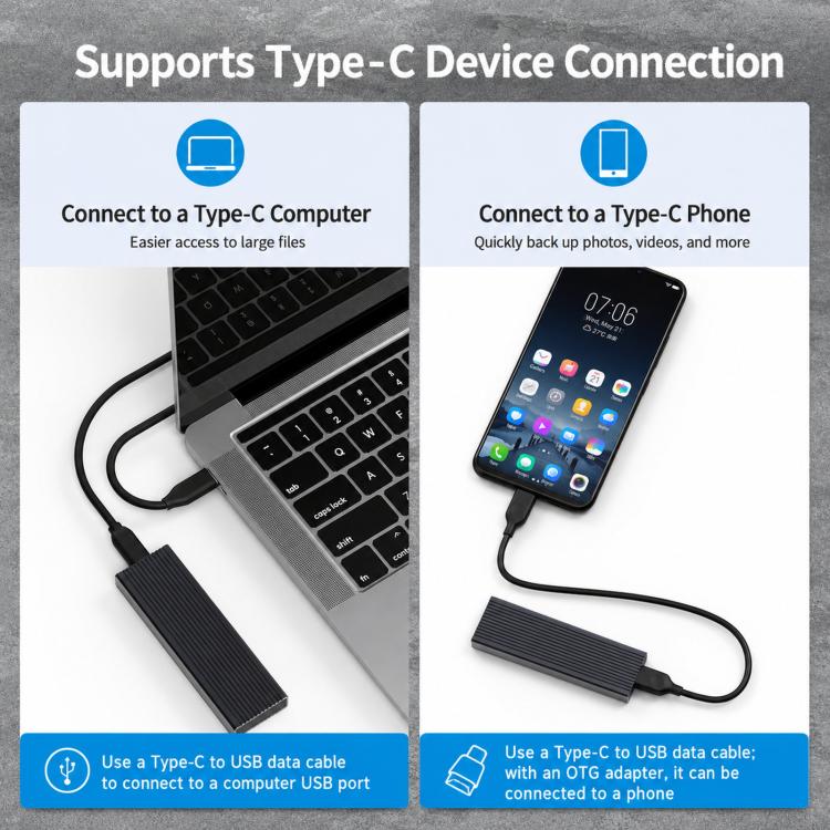 Blueendless 2806N M.2 NVMe SSD Enclosure 10Gbps Aluminum External Solid State Drive Case With USB-C To USB-C & USB-C To USB-A Cable - Image 6