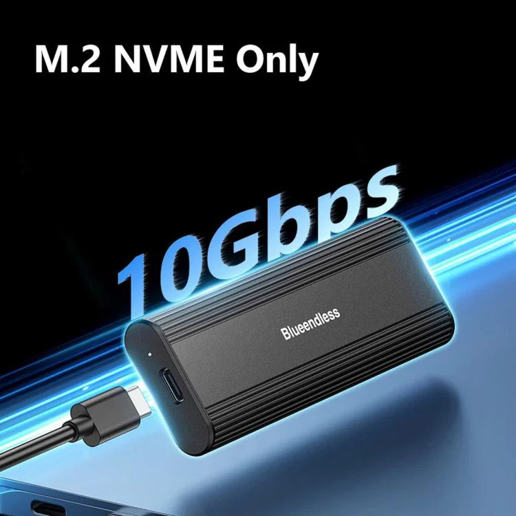 Blueendless 2821N M.2 NVME SSD Enclosure 10Gbps Aluminum USB-C 3.2 Solid State Drives, Supports Max 8TB