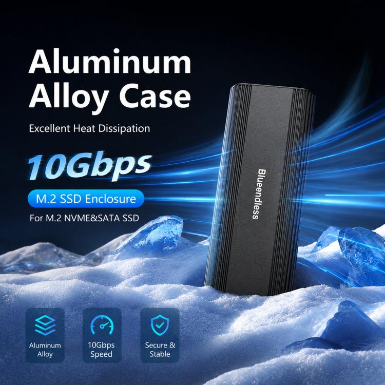 Blueendless 2821N M.2 NVME SSD Enclosure 10Gbps Aluminum USB-C 3.2 Solid State Drives, Supports Max 8TB - Image 6