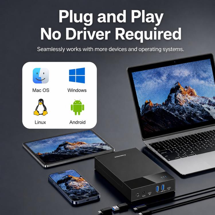 Blueendless 3.5/2.5 Inch SATA External Hard Drive Enclosure With Built-In USB 3.0 Hub USB To SATA HDD SSD Case Max 20TB EU Plug - Image 11
