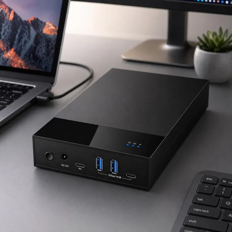 Blueendless 3.5/2.5 Inch SATA External Hard Drive Enclosure With Built-In USB 3.0 Hub USB To SATA HDD SSD Case Max 20TB UK Plug