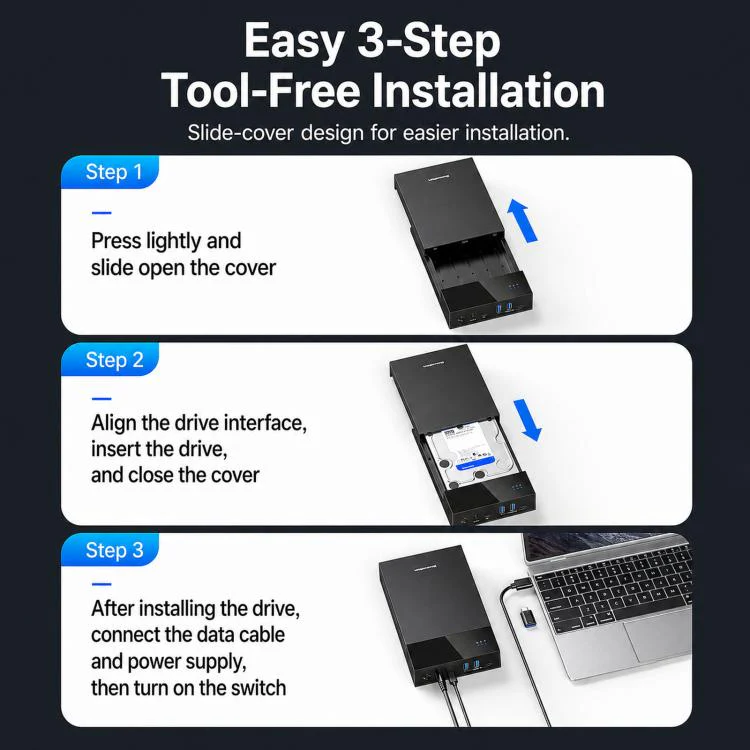 Blueendless 3.5/2.5 Inch SATA External Hard Drive Enclosure With Built-In USB 3.0 Hub USB To SATA HDD SSD Case Max 20TB UK Plug - Image 14