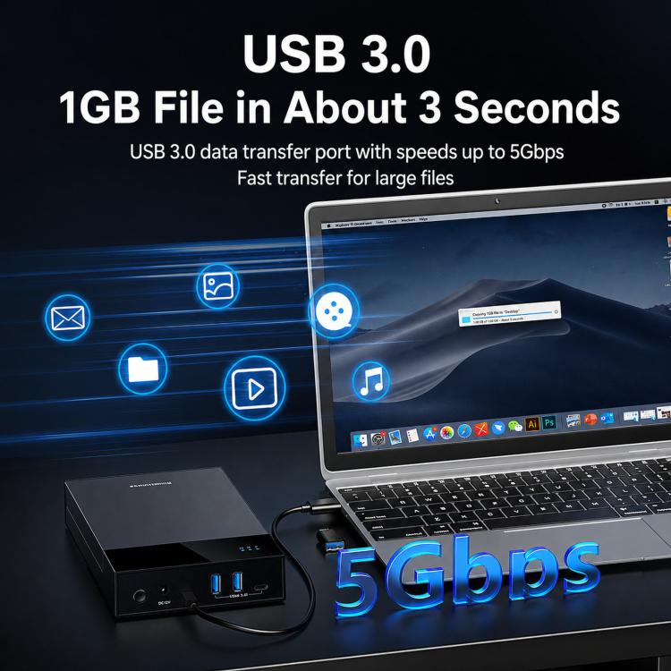 Blueendless 3.5/2.5 Inch SATA External Hard Drive Enclosure With Built-In USB 3.0 Hub USB To SATA HDD SSD Case Max 20TB US Plug - Image 4