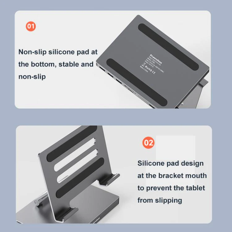 Blueendless 4K/60Hz Multifunctional Docking Station Tablet Holder, Spec: 10-in-1 Ethernet Port Rotating - Image 5