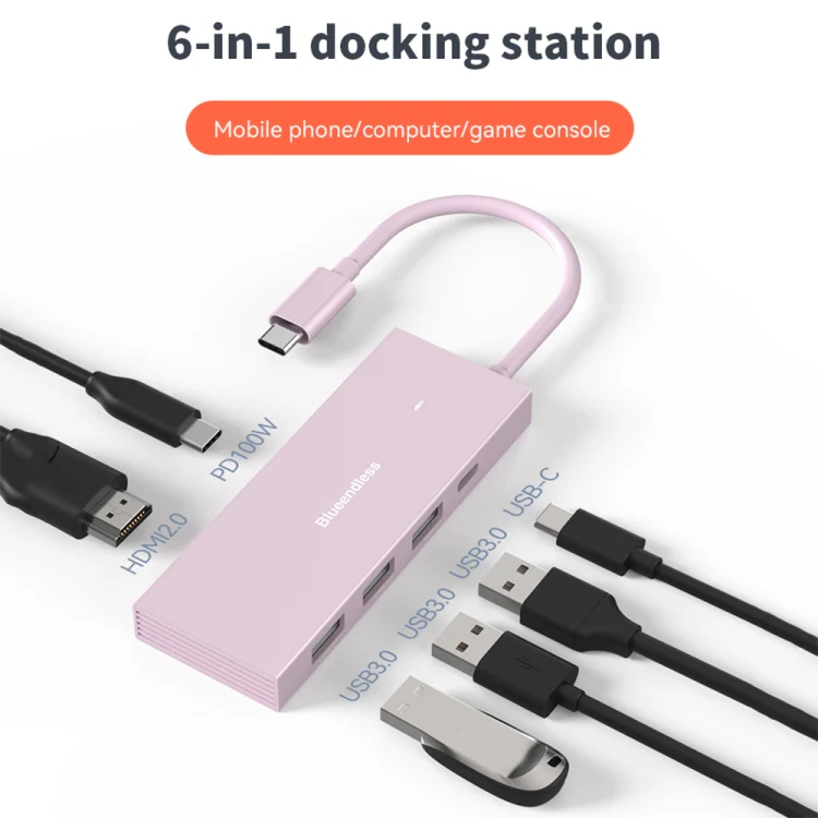 Blueendless 4K60Hz + Data Port Type-C Docking Station USB3.0 Splitter, Spec: 7-in-1 Card Reading Gray - Image 4