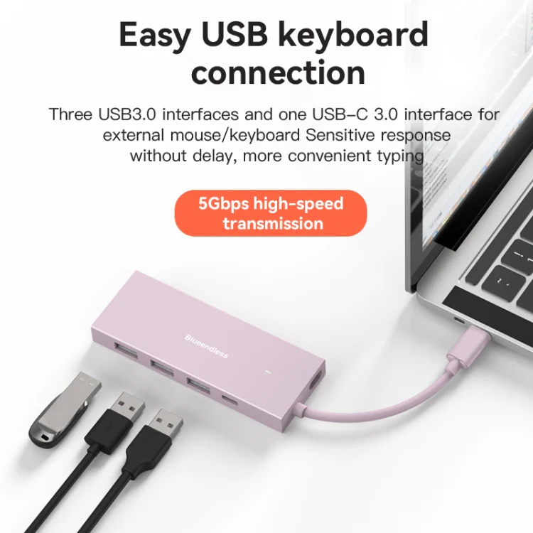 Blueendless 4K60Hz + Data Port Type-C Docking Station USB3.0 Splitter, Spec: 7-in-1 Card Reading Gray - Image 6