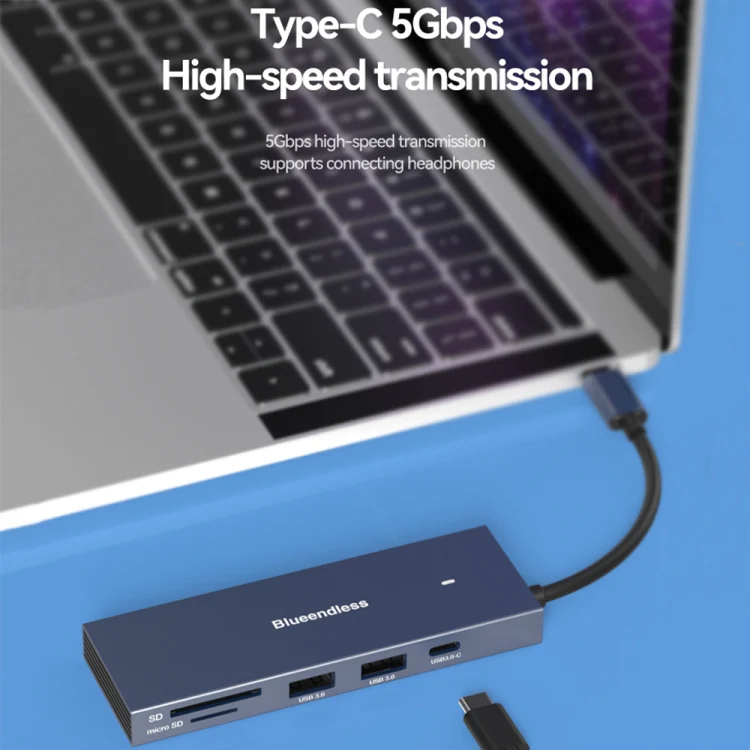 Blueendless 4K60Hz + Data Port Type-C Docking Station USB3.0 Splitter, Spec: 7-in-1 Card Reading Gray - Image 9