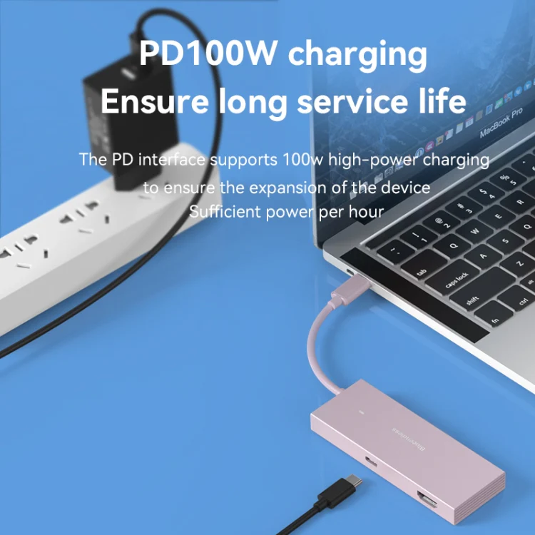 Blueendless 4K60Hz + Data Port Type-C Docking Station USB3.0 Splitter, Spec: 7-in-1 Card Reading Pink - Image 7