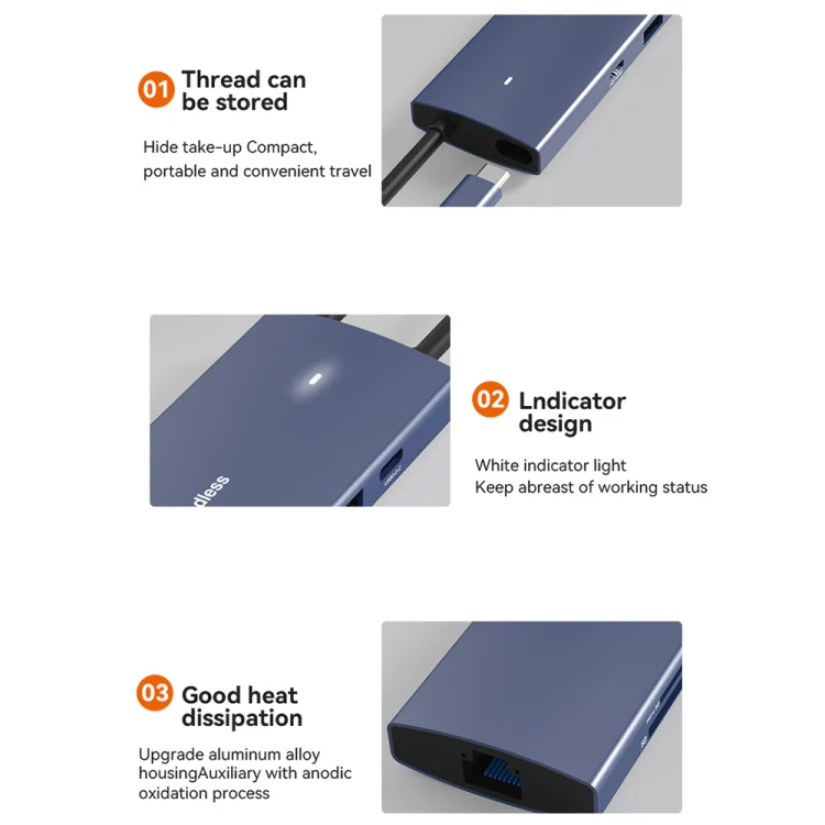 Blueendless 4K60Hz + Gigabit LAN + Data Type-C Docking Station, Spec: 9-in-1 Reading Card Gray - Image 13