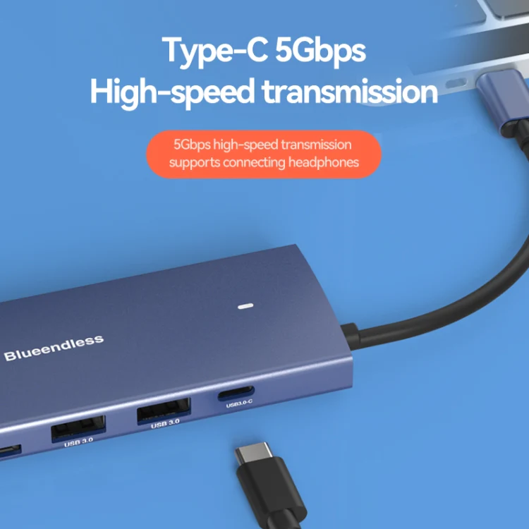 Blueendless 4K60Hz + Gigabit LAN + Data Type-C Docking Station, Spec: 9-in-1 Reading Card Gray - Image 6