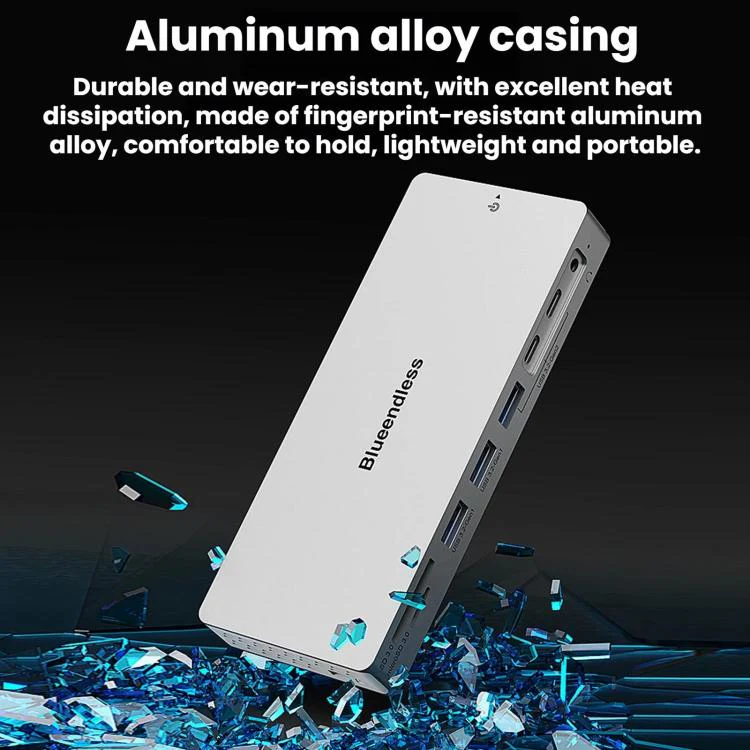 Blueendless Desktop Type-C Docking Station With 4K 60Hz Gigabit Ethernet USB 3.2 Ports(14 in 1) - Image 10