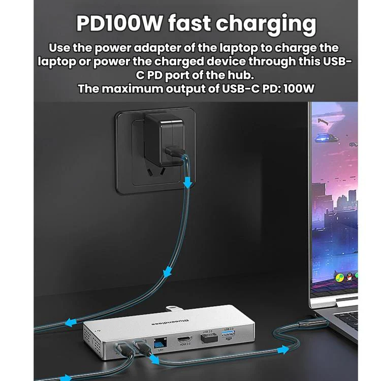 Blueendless Desktop Type-C Docking Station With 4K 60Hz Gigabit Ethernet USB 3.2 Ports(14 in 1) - Image 8