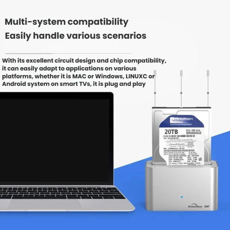 Blueendless HD01 2.5/3.5 Inch Hard Drive Enclosure USB 3.0 Desktop Computer SATA Solid-State/Mechanical External Portable Hard Drive Case US Plug - Image 9
